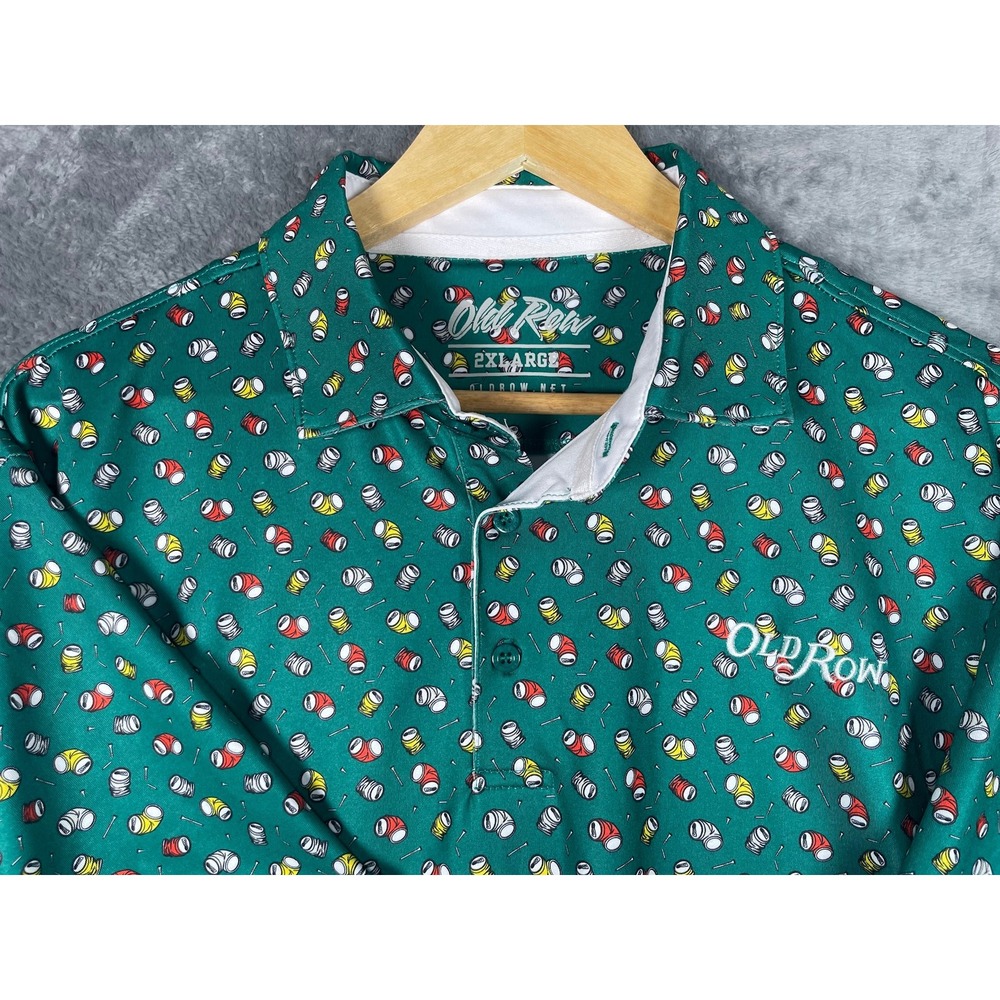 Old Row Mens 2XL Green Beer Can Golf Tee Print Performance Polo Shirt